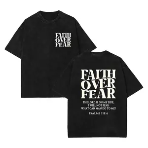 Faith Over Fear Tee Shirt Christian T-Shirts Jesus Shirt Cotton Menswear - Pure Cotton Material Soft Comfortable Non-Irritating for Sensitive Skin