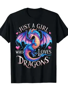 Unisex Plus Size Cotton Dragon T-Shirt S to 5XL Featuring "Just Loves Dragons" Slogan with Fantasy Inspired Design