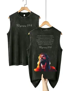 Men's Unisex Vintage Washed Spanish Christian Tank Top - Filipenses 2:7-8 Jesus Crown of Thorns Sleeveless Clothes, Premium Soft Cotton Blend Fabric, DTG Print, Relaxed Fit, Oversized, Day Wear Grunge Graphic Vest tees good