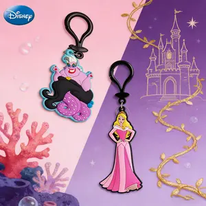 1PC Disney Princess Keychain Officially Licensed Collectible Aurora Ursula Classic Villain Gorgeous Gown Dress Sea Witch Anime Peripheral Backpack Decoration Car key Pendant Desk Ornament Durable PVC Rubber Gift