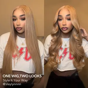 [New Launch] Wavymy Honey Blonde #27 Colored Water Wave&Straight Wear Go Glueless Wig 7x5 Lace Closure Pre Cut Lace Pre Plucked Natural Hairline Beginner Friendly Soft Silky Texture Full Volume 200% Density 100% Human Hair Ready To Wear Deal Drops
