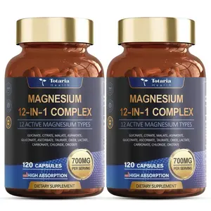 AA 12-in-1 Magnesium Complex 700mg - Supplement with Glycinate Citrate Malate Oxide Taurate Aspartate Orotate, Vegan Capsules for Muscle, Heart, and Relaxation Support