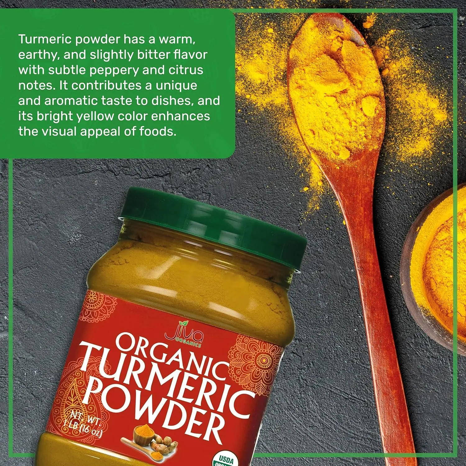 Organic Turmeric Powder, 1 lb Jar - 100% Raw with Curcumin, Lab Tested