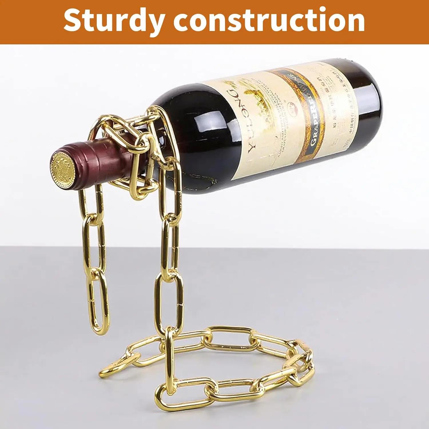 Suggestion Modern Floating Steel Link Chain Wine Bottle Holder Gold Unique Levitating Stand for Home Bar Kitchen Party Deco Stylish Utensils Rack