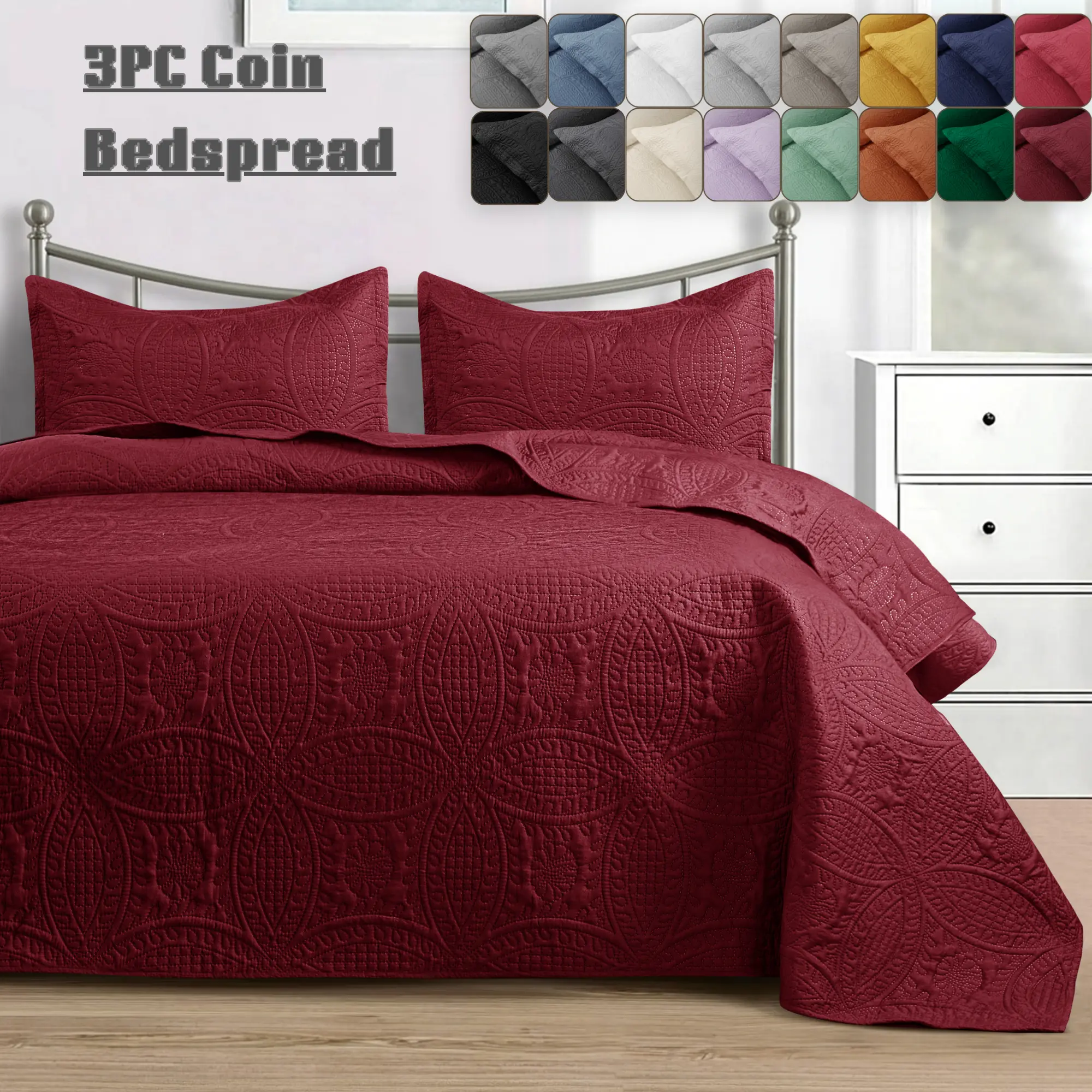 Modern Coin Quilt Set-Lightweight Microfiber Bedspread for bedding-3 Piece Oversized Bedspreads Queen - Breathable All-Season Coverlet for Hot Sleepers