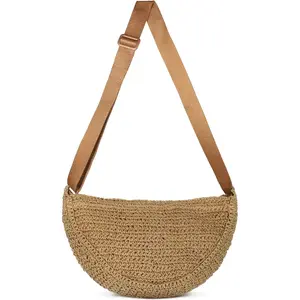Straw Crossbody Bag for Women Summer Woven Beach Handbag Crescent Shoulder Purses with Adjustable Strap 2025