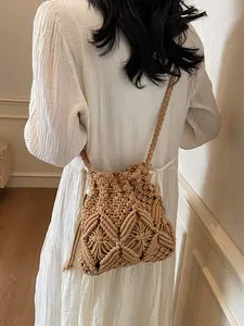 Women's Woven Crossbody Bag, Crossbody Crochet Bags, Small Messenger Style Shoulder Bag, Casual Beach Travel Accessory, Perfect for Daily Use and Vacations