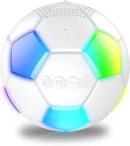 Portable Bluetooth speaker, 2026 soccer ball shaped speaker, supports Bluetooth 6.0, LED lights, TWS pairing, suitable for outdoor, home, travel, and gift giving scenarios.