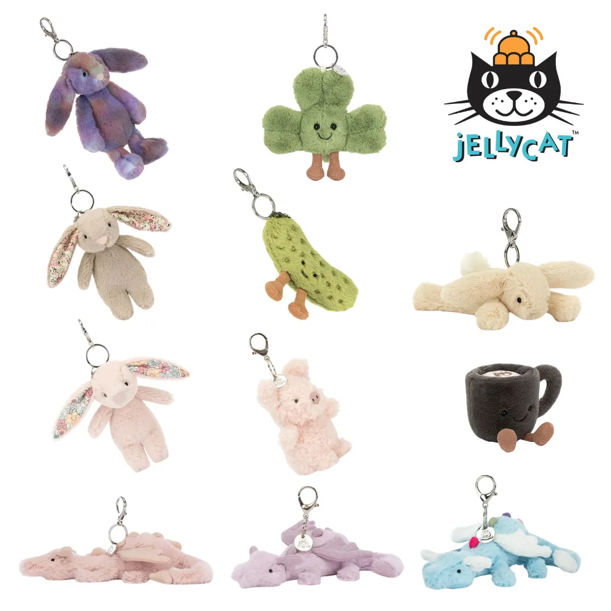 "New" Jellycat Collectible Plush Keychain - Cute Animal or Food Themed Soft Charm - Hanging Pendant Gift for Backpacks, Car Keys Cute Soft Keychains Fuzzy Keychain