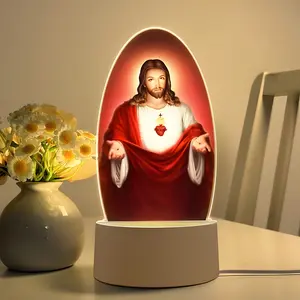 Mary & Jesus Decorative Night Light, Religious Cross Print, Crystal Lamp Design, Warm Eye-Care LED Lighting, Perfect for Religious Home Decoration, Religious Decorations