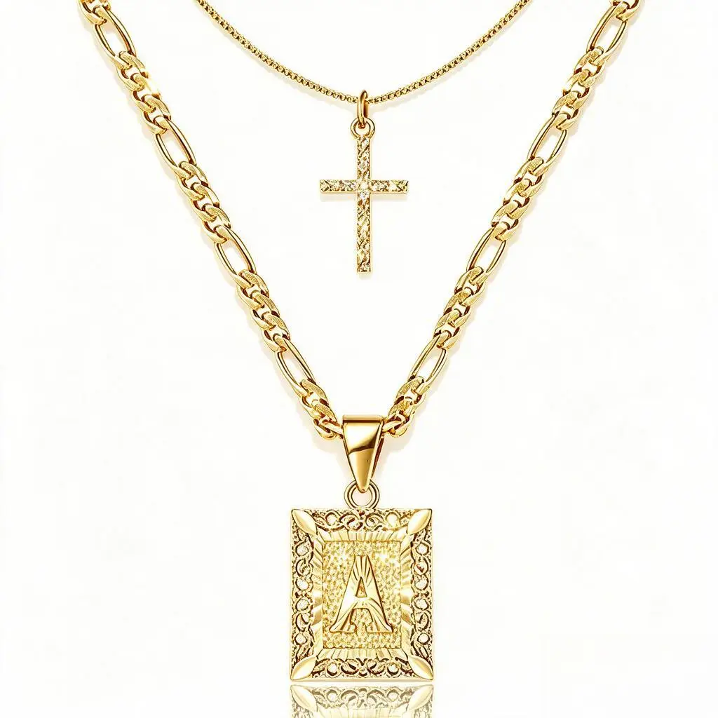 Women's Stainless Steel Double Layer Stackable Necklaces for Women - Figaro Chain, Copper Accents, Non Tarnish Tarnish Proof Rust-Proof Retro Costume Jewelry, A+Cross & Praying Hands Pendants, Easter Casual Gift for Communion