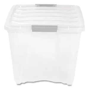 212 MAIN 54 Qt Rectangular Plastic Latching Seal Storage Box with Handle, Transparent & Grey Stacking Box with Flat Lid, Stack & Pull Home Organizer (22x16.5x13.03 in), Rectangle