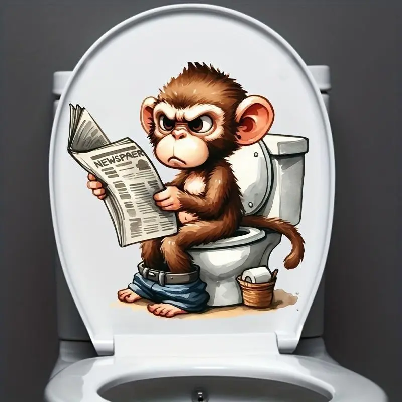Festive Monkey Toilet Sticker Decal, Waterproof Removable Bathroom Decoration Supplies, Perfect Holiday Gift Idea, Fun & Festive Design