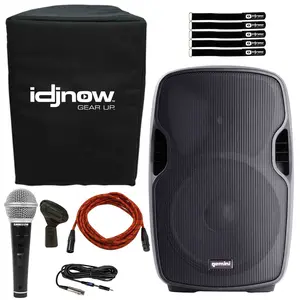 Gemini AS-1500BLU Active 15" Speaker with Samson Handheld Dynamic Vocal Microphone & Red Cable Package