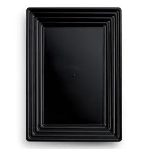 9" x 13" Black Rectangular with Groove Rim Plastic Serving Trays