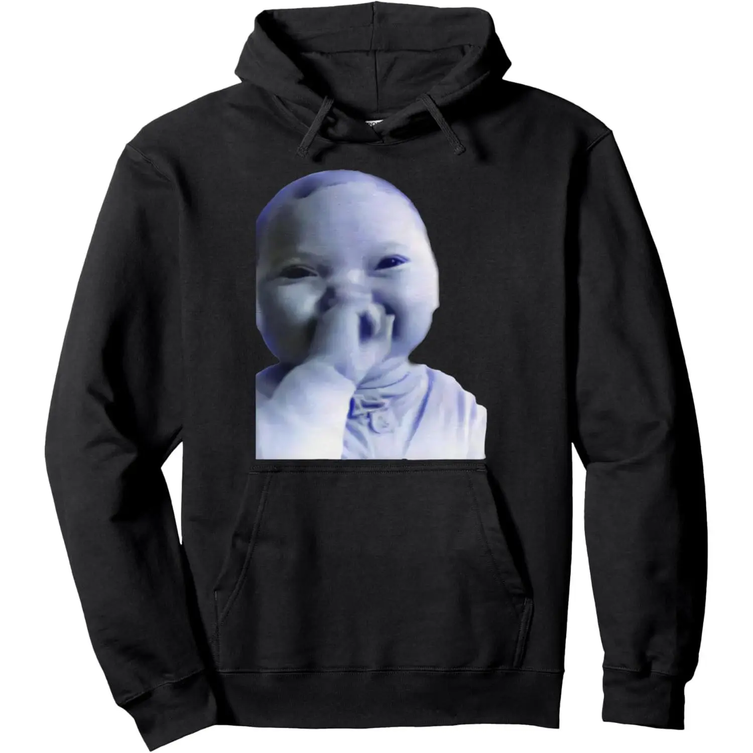Men's Stylish Funny Laughing AI Baby Meme Graphic Hoodie - Menswear Tops, Aesthetic Long-Sleeve Outdoor Pullover Sweatshirt with Small Kangaroo Pocket, Hole, Storage-Pockets