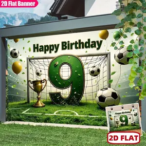 DIENALLS Summervibes 99 Soccer Theme 2D Flat Happy Birthday Banner, Polyester Fabric with Trophy & Football Decorations, Vibrant Mixed Colors, Indoor & Outdoor Garden Backdrop Photo Background Sports Ornament