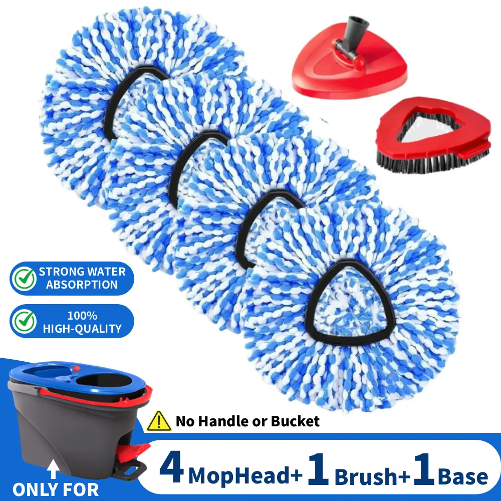 Mop Replacement Heads for O Cedar RinseClean 2 Tank System,4 Microfiber Mop Head Refills,1 Scrubber mophead and 1 Mops Base Combo Set for O-Cedar 2 Tank,MOp Replace Heads for Wet/Dry Floor Cleaning