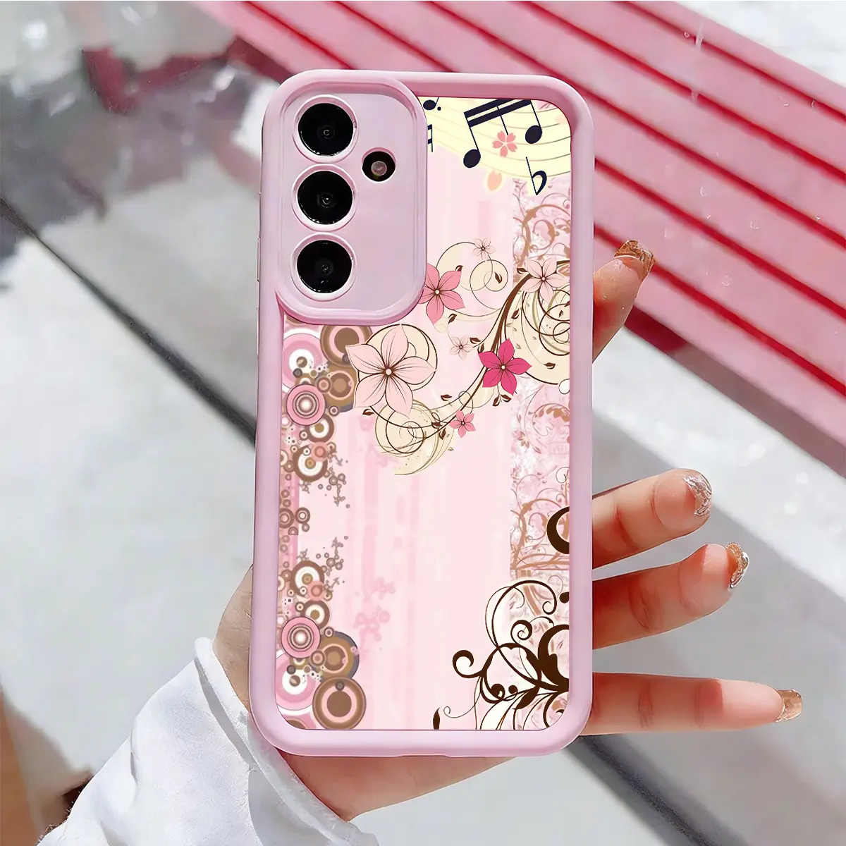 Vintage Music Notes Phone Case , Enhanced Camera Protection , Shockproof Skin-Friendly Touch Soft Cover for Samsung Galaxy S21 S22 S23 S24 S25 S26 Ultra Plus FE A13 A14 A15 A16 A17 A33 A34 A35 A36 A52 A53 A54 Note20 Aesthetic Musical Score & Floral Art, F