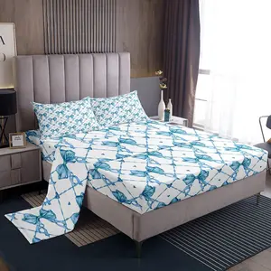 Feelyou Bow Decorative Sheet Set - Breathable Durable Kawaii Blue Bedding with Cute Bowknot, Deep Pocket Fitted Sheet for Girls & Teens, Breathable Durable Sheets