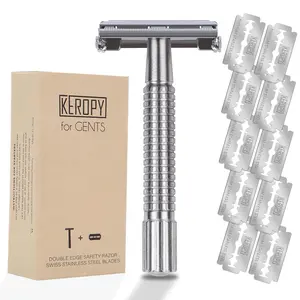 Keropy Double Edge Safety Razor, With 10 Premium Stainless Steel Blades Refill, Butterfly Metal,Reusable, Smooth Wet Shaving Experience, Eco-Friendly