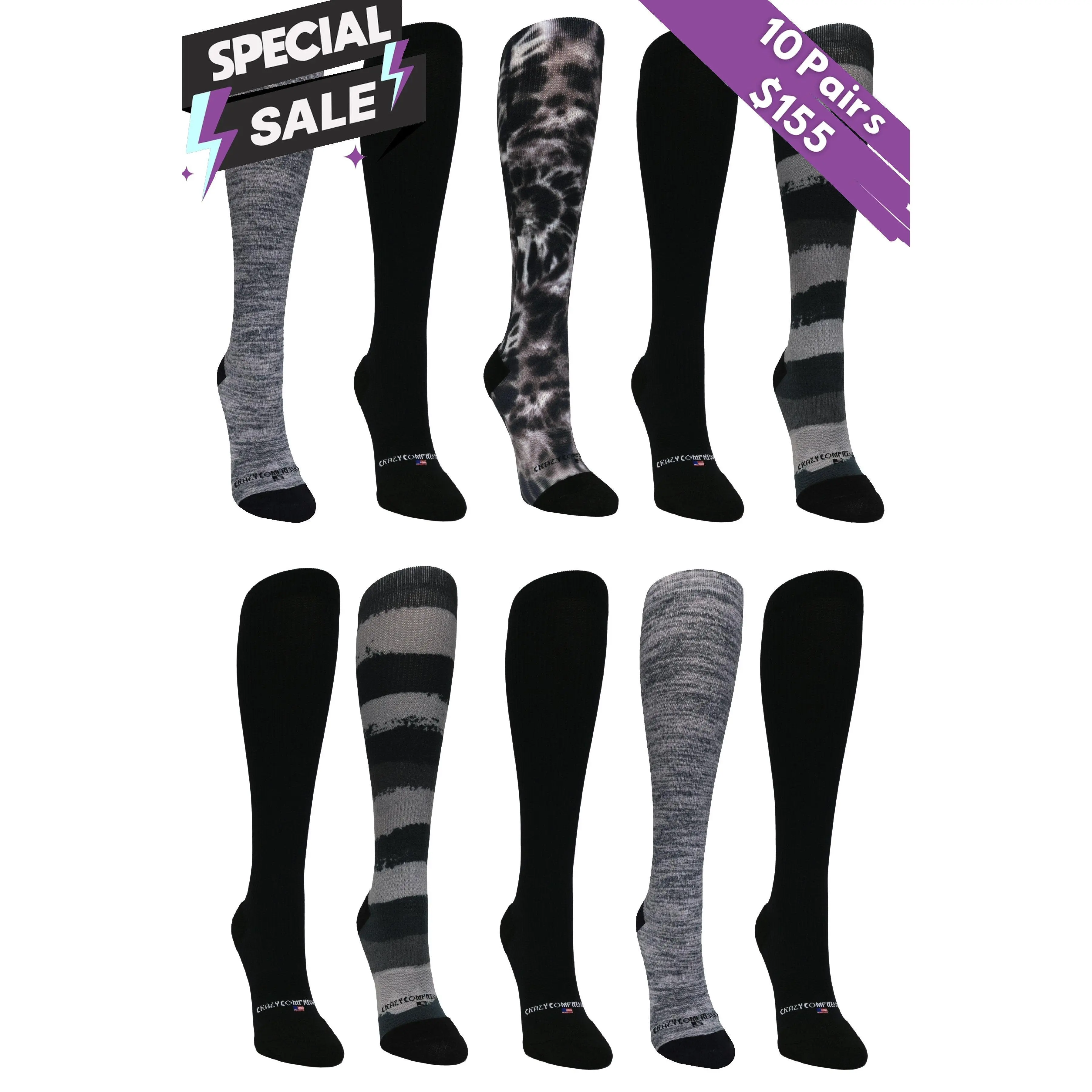 10 Pairs Dark Bundle - (Standard & Extra Wide)