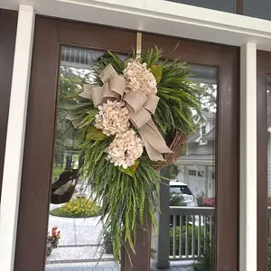 15.7 Inch Decorative Wreath, All-Season Floral Wreath with Bowknot, Front Door Decoration, Rustic Home Decor Gift, Holiday Outdoor Wreath, Patio Decoration