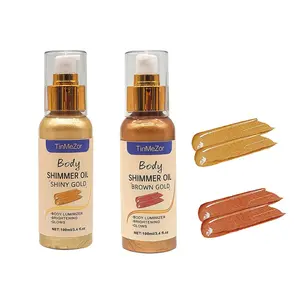 Body Shimmer Oil Set (2 Pack) - Shiny Gold & Brown Gold, Body Luminizer for Glowing Skin, 100ml Each