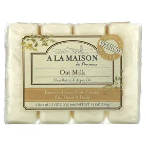 A La Maison de Provence Hand & Body Bar Soap, Oat Milk, 4 Bars, 3.5 oz (100 g) Each