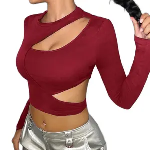 SHEIN Cutout Petite Slim Fitting Sexy Crop Top tee womenswear Fashion red blue black Chic