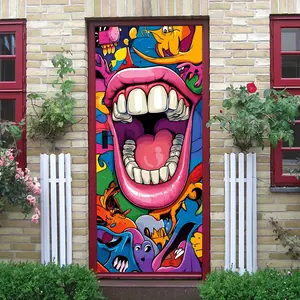2pcs Creative Abstract Art Wall StickersCartoon Graffiti Decals Home Decor for Bedroom Living Room Kids Room Removable Self-Adhesive PVC Murals Decorative Door Stickers for