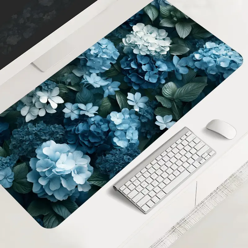 Romantic Blue hydrangea Large-sized Gaming Mouse Pad, Non Slip Mousepad, Aesthetic Desktop Protection Pad Anti-slip Rubber Lock Edge High-definition Printing Suitable for Computers, Laptops, Offices, Homes, Schools, as a Gift for Family and Friends