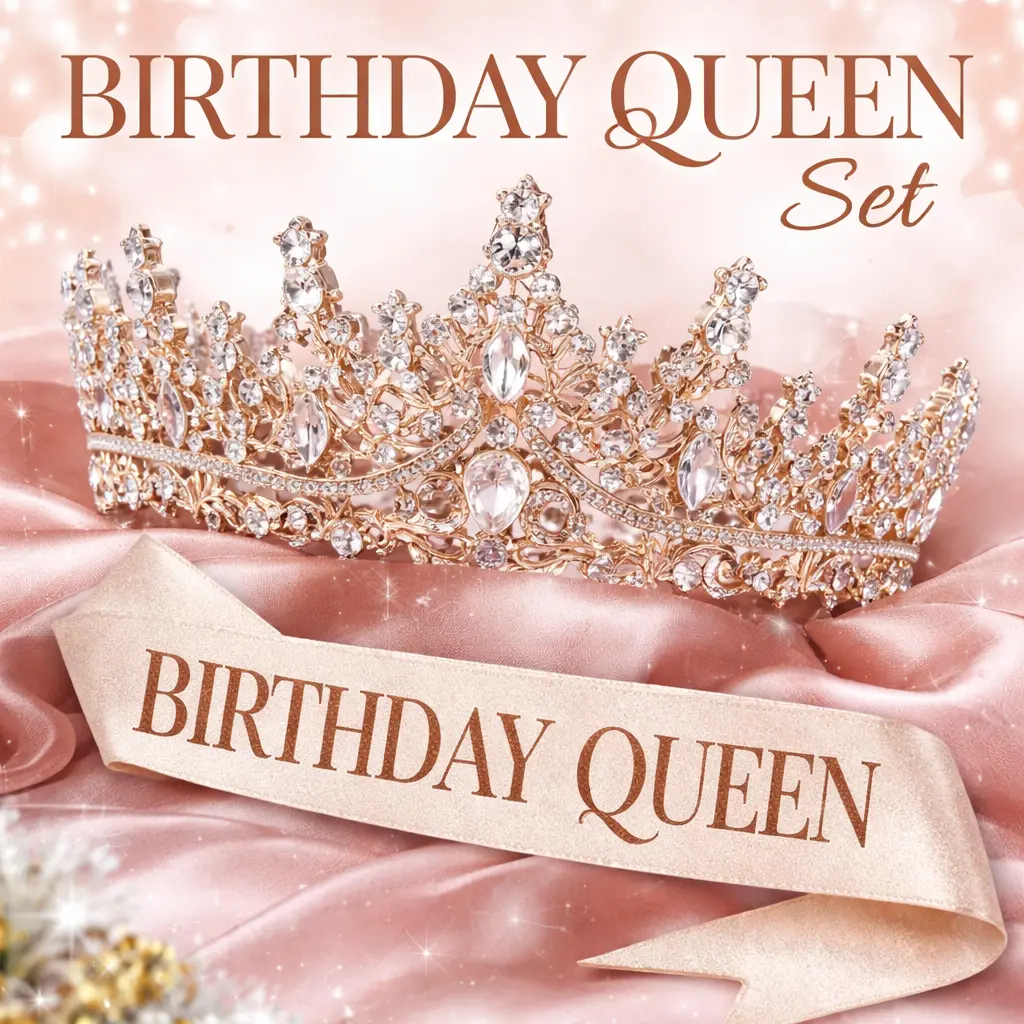 Women's Rhinestone Gold Crown - Sparkle Crystal Tiara Headband, Adult Accessories for Women, Mom & Best Friend Wedding Bridal Hair Piece for Birthday Prom