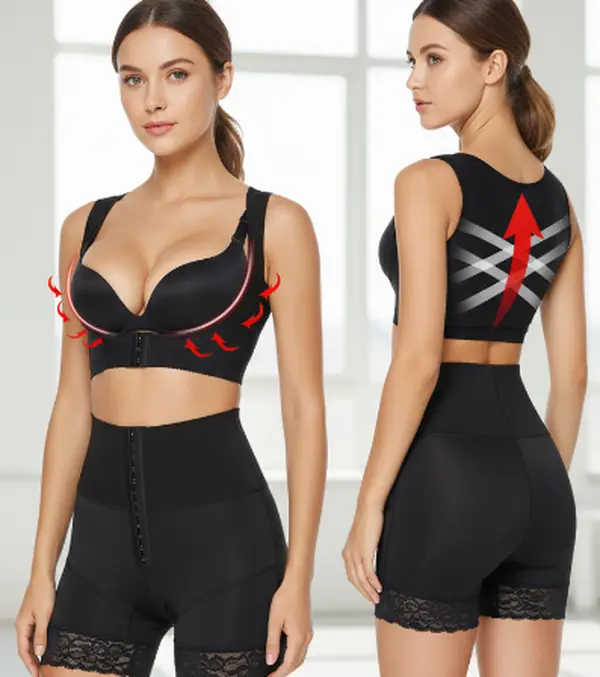 Women's Full Body Shapewear Tummy Control Bodysuit High Waist Butt Lifter Seamless Postpartum Compression Shorts with Adjustable Hooks