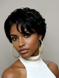 pixie cut human hair wigs 13x4x1 T part lace side part curly black color daily party cosplay gift use wig short curly human hair wig for women Curly Bob Wig