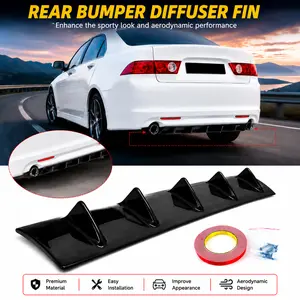 Universal Rear Lower Bumper Lip Diffuser Spoiler – Gloss Black 7 Shark Fin Style, 33" x 6" ABS, Car Rear Bumper Protection for Sedan SUV Truck
