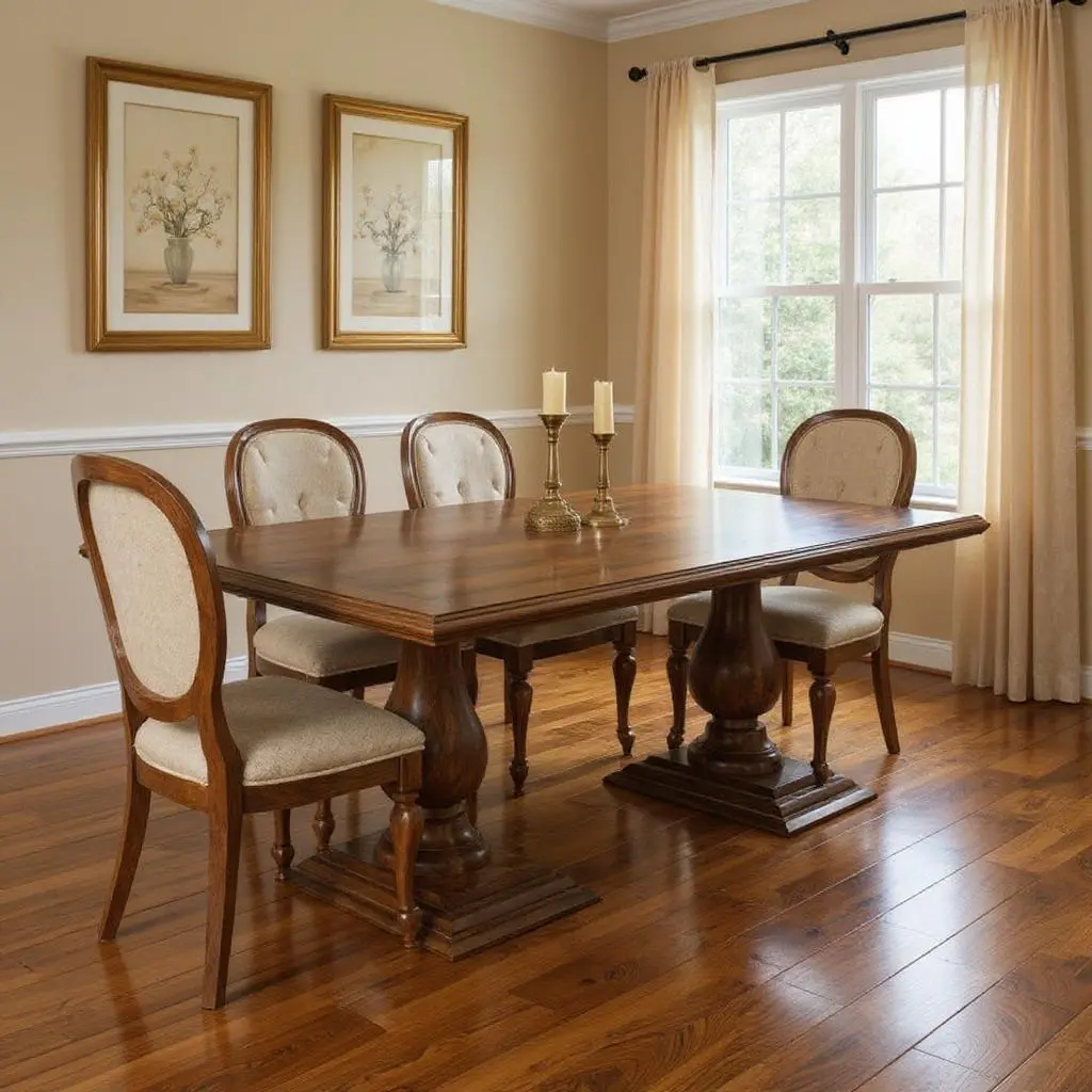 212 MAIN Full-Sized Classic Dual-Purpose Dark Brown Wooden Rectangular Dining Table - 30x75x42 in Double Pedestal Base Indoor Furniture Table, Dual-Purpose Dining Tables, Classic Dining Tables