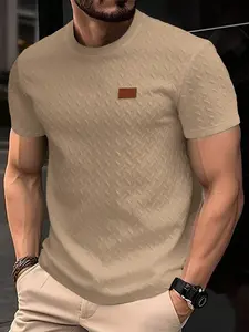 Men's Casual Textured Fabric Short Sleeve Fitted T-Shirt, Ribbed Round Neck Top, Summer Solid Color Fashion Streetwear Men's Clothing, Menswear