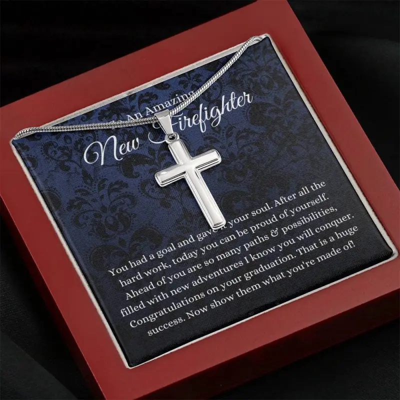 Cross, Firefighter Graduation Gift, Grad For Firefighter Men/Women, Graduation For Firefighter Necklace, New Firefighter Gift