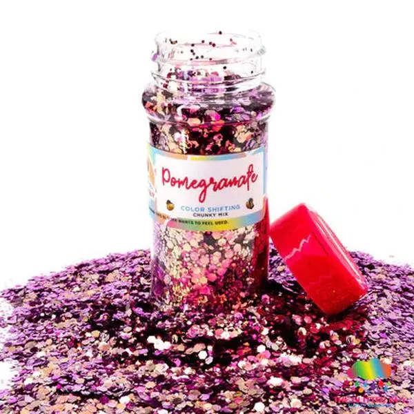 The Glitter Guy Plum Pomegranate Color Shifting Chunky Glitter Mix, Non-Toxic Polyester for Decorative Nails and DIY Crafts, Easy to Use, Pink Purple & Copper Hues, Glitter Decorative Nails