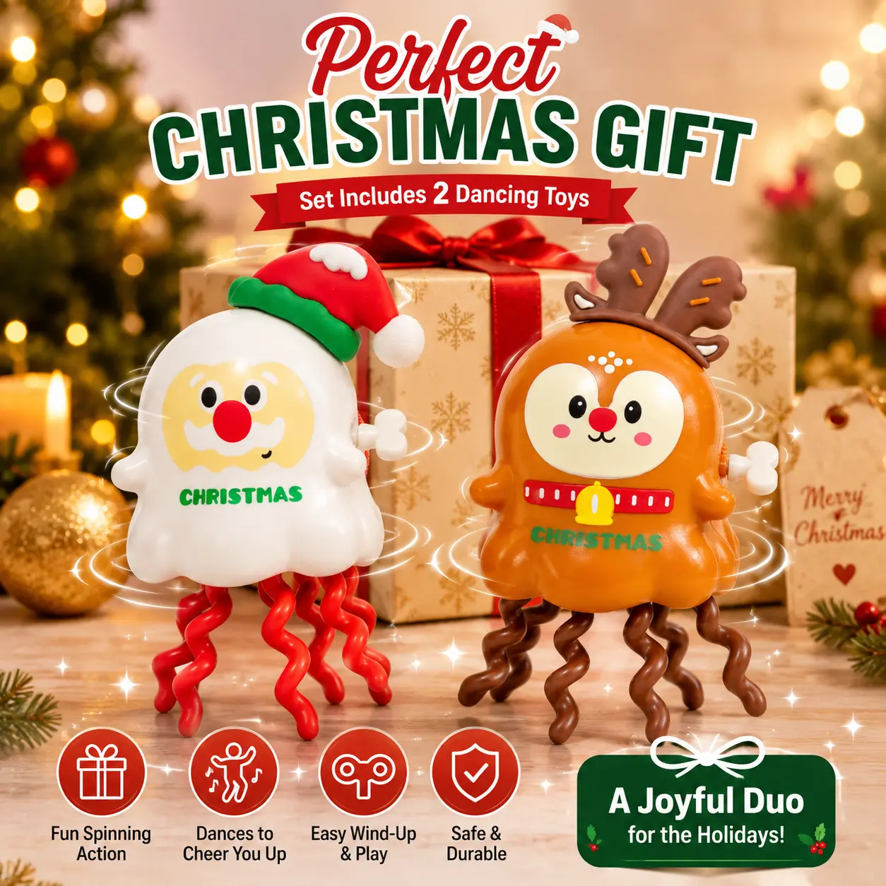 Funny Christmas Dancing Toy Set, Wind Up Snowman & Reindeer Walking Toys, Cute Stress Relief Desk Toy, Secret Santa Gift for Friends Coworkers