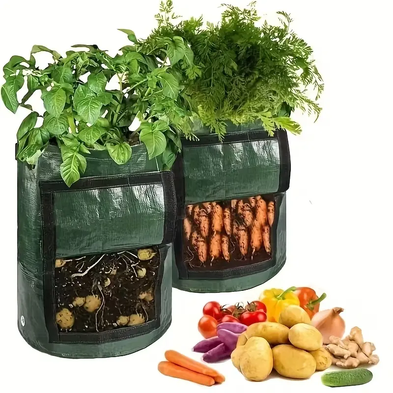 2pcs Potato Planting Bags with Observation Port And Water Leakage Hole, Made of PE Waterproof Material, Reusable