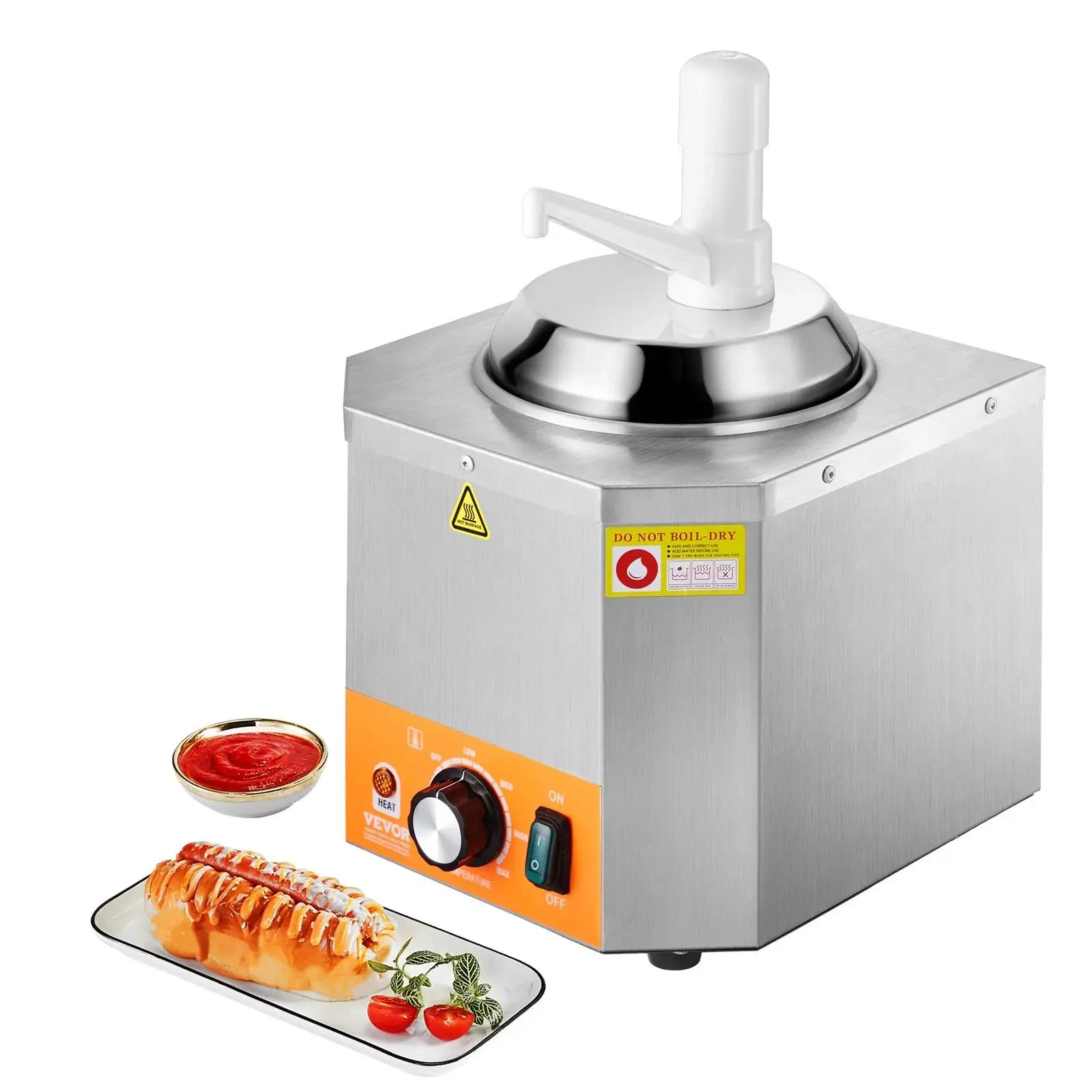 【Summerfinds】VEVOR Electric Cheese Dispenser with Pump,  2.4L Commercial Hot Fudge Warmer, Plastic Pump Dispenser, 86-230℉ Temp Adjustable Nacho Cheese Sauce Warmer, for Hot Fudge Cheese Caramel