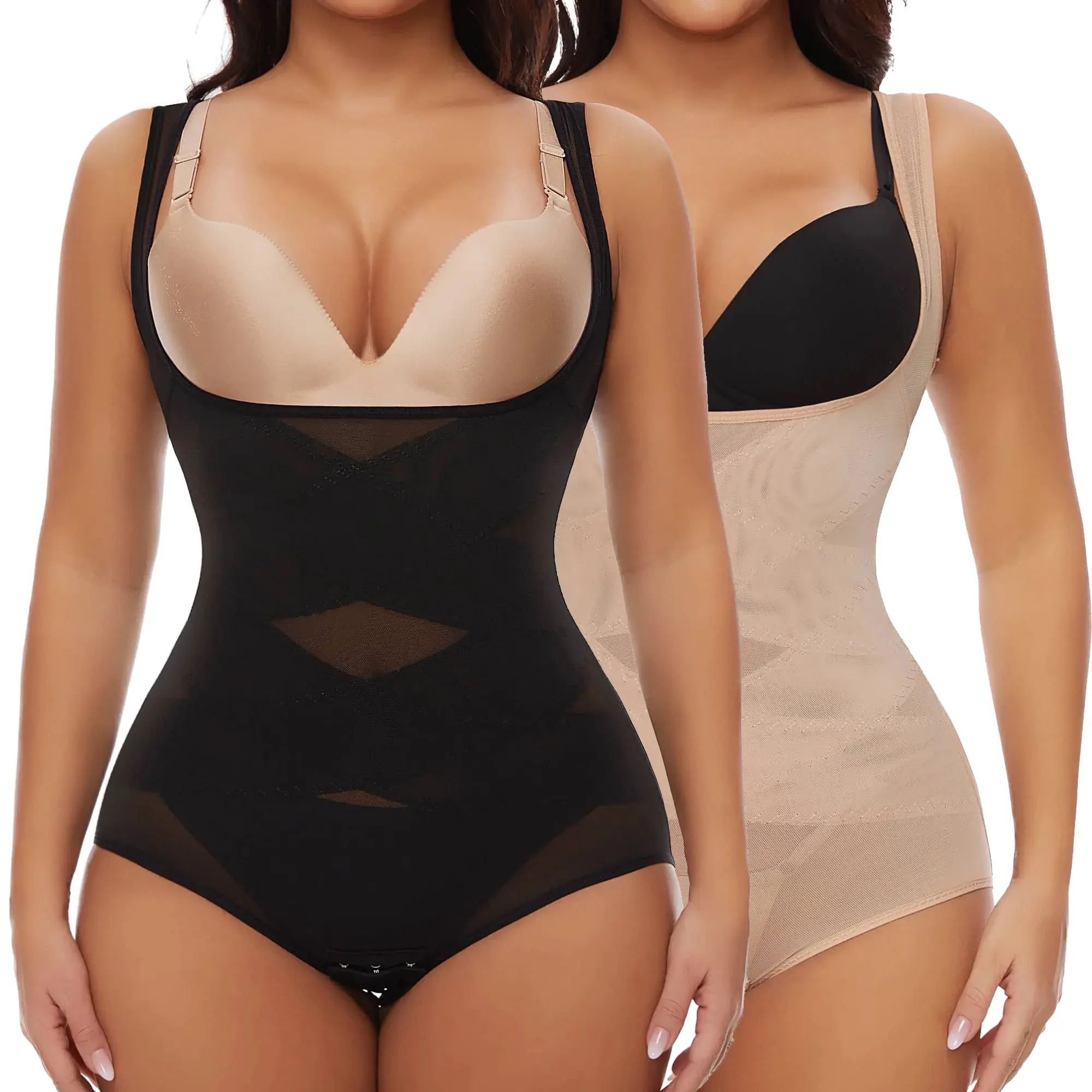 Women's Plus Size Faja Body Shaper - Solid Knit Tank Bodysuit for Tummy Control, Waist Training, and Butt Lifting Compression, Fabric, Lady, Waist Trainers, Shapewear For Women, Waist Trainer Body Shape