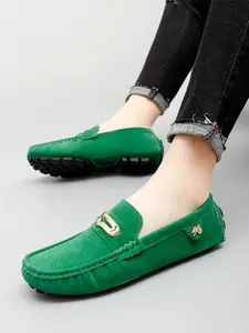 Men's Leather Flat Loafers, Big Size Slip On Dress Shoes, 7 Colors Optional, Soft Sole Comfort Casual Shoes for Work & Daily Use