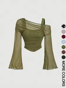 Women's Drop Shoulder Slim Fit Casual Long Sleeve Knit T-Shirt, Fashionable Comfortable Autumn Top, Stylish Ladies' Everyday Clothing for Daily Wear