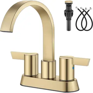 Bathroom Faucets for Sink 3 Hole,4 Inch Centerset Waterfall Faucet 2 Handle for Bathroom Sink with Pop-Up Drain and  Lines Brushed