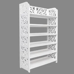 Wood-Plastic Board Six Tiers Carved Shoe Rack - Perfect for Living Room, Hallway, Study, Bedroom Entryway - Waterproof, Damp Proof, Mildew Resistant, Easy to Clean, No Tools Needed Assembly