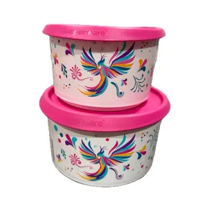One touch set of 2 containers with bird design cap 4 cup and 6 cup Storage Utensils