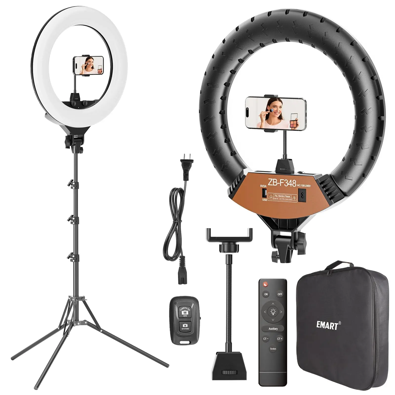 EMART 18" Ring Light with 69" Tripod Stand & Phone Holder Kit,LED 2800-6500K  Photography, Remote Selfie Light for Vlog Live Streaming Video Makeup Tattoo Barber Studio Content Creator Tools Ring Light Content Creator Kit  selfie remote Smartphone Clip Bl
